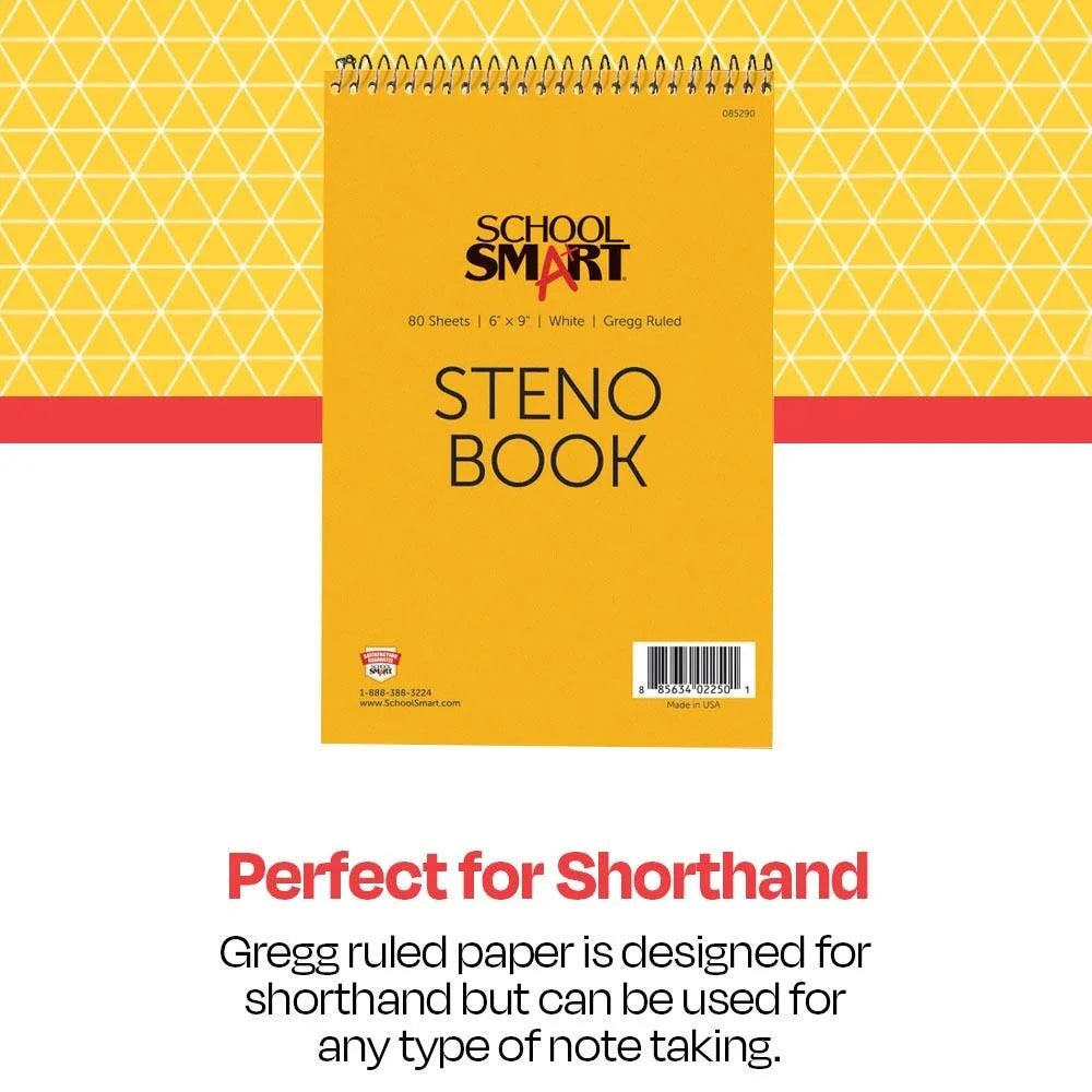 Gregg Ruled Steno Notebook, 6 X 9 Inches, White, 80 Sheets