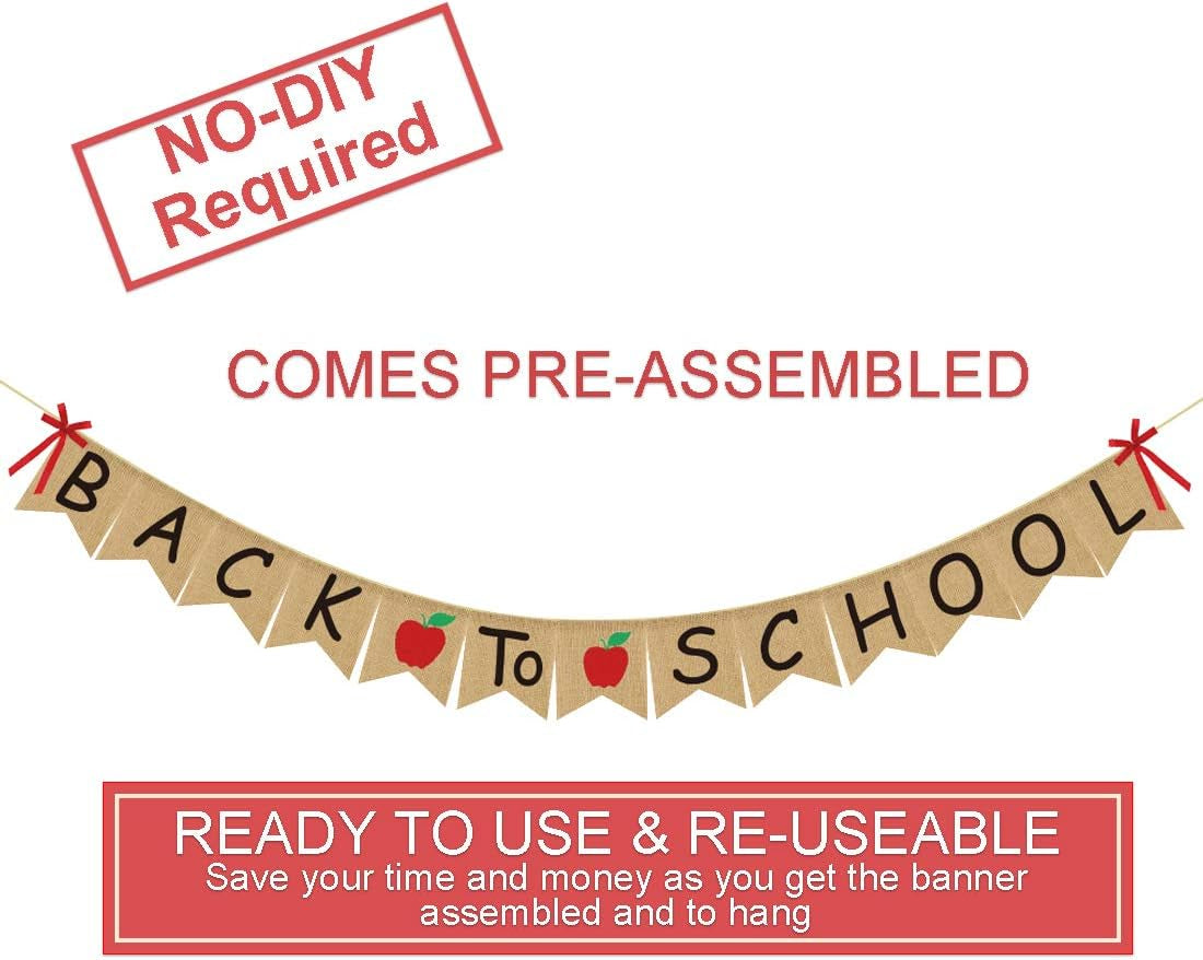 Back to School Banner Burlap - Back to School Party Decorations Supplies - First Day of School Banner - Classroom Office School Hanging Decor Sign - Teacher Banner