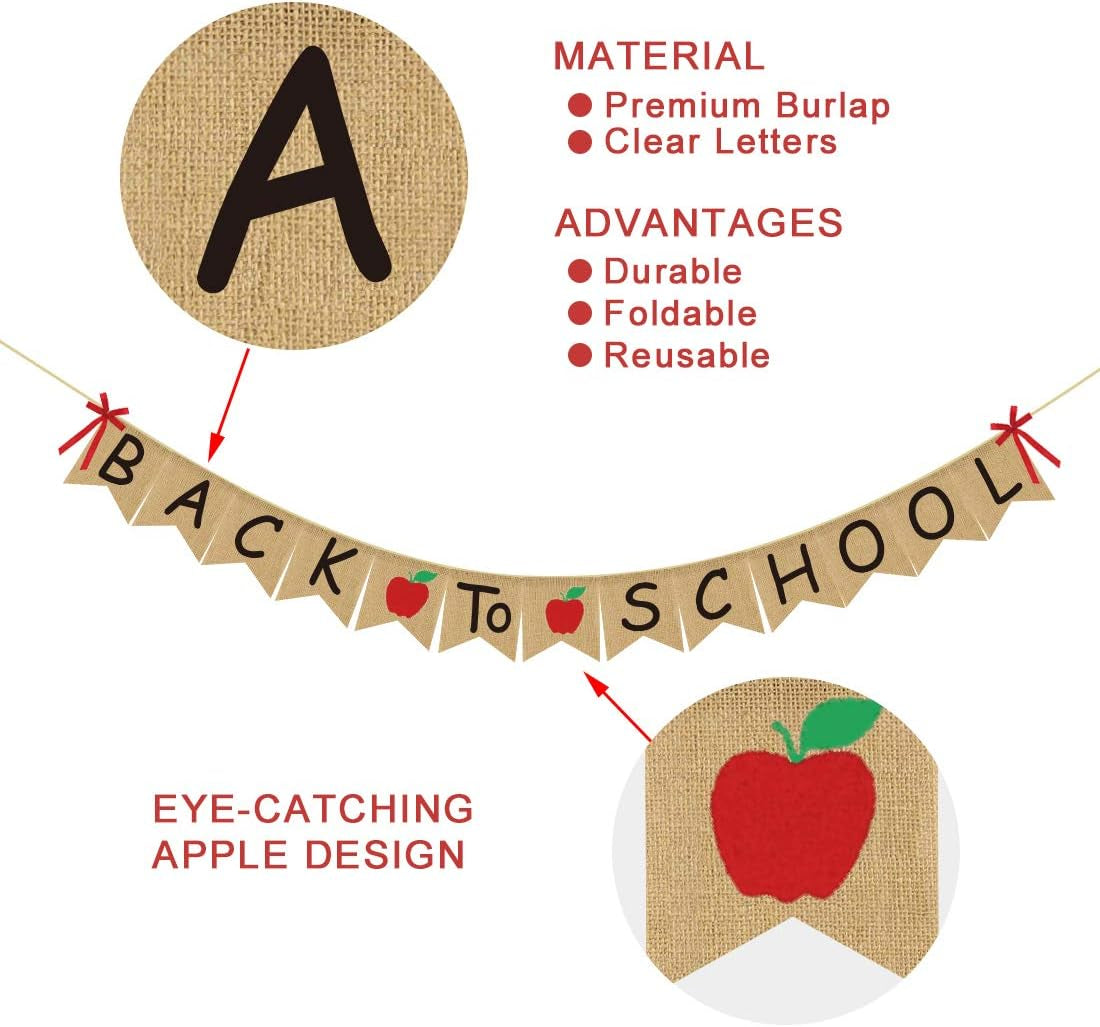 Back to School Banner Burlap - Back to School Party Decorations Supplies - First Day of School Banner - Classroom Office School Hanging Decor Sign - Teacher Banner