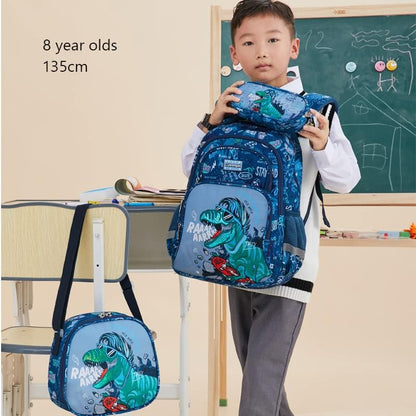 Kids Backpack Boys,Boys Backpack with Lunch Box Multi Compartment Backpack, Dinosaur Backpack Chest Strap Side Pockets 16 Inch